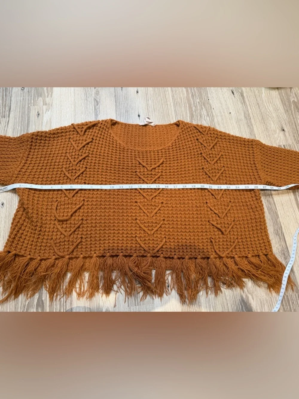 Flawed Anthropologie Moon River Burnt Orange Cropped Sweater Fringe Hem Size S